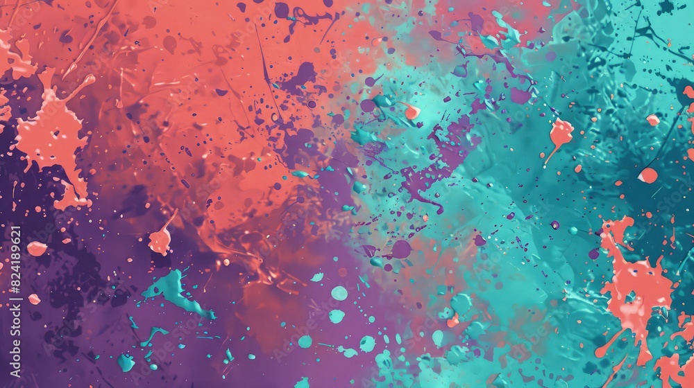 Wall mural a dynamic textured abstract background with bold paint splatter patterns in bright coral, turquoise,