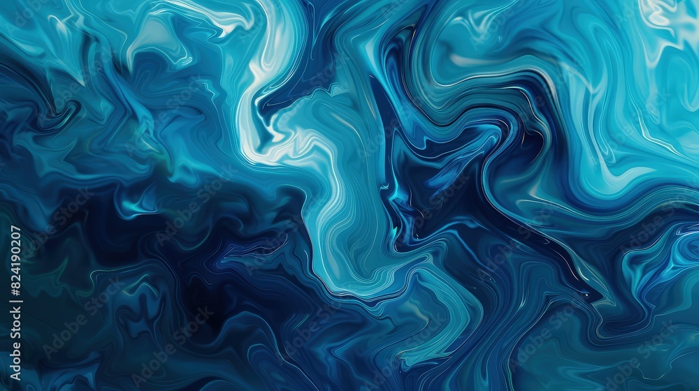 Canvas Prints a fluid art abstract background featuring swirling shades of deep blues and aquamarine, creating a s