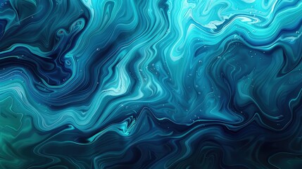 Obraz premium A fluid art abstract background featuring swirling shades of deep blues and aquamarine, creating a serene and captivating ocean-inspired design.