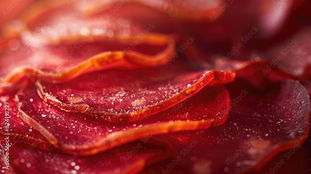 Poster macro image of red slices of cured meat