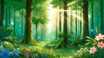 Sunlit Enchanted Forest: A Serene Nature Scene