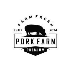 Pig logo grilled pork pig simple rustic stamp vector emblem livestock barbecue BBQ vintage design inspiration