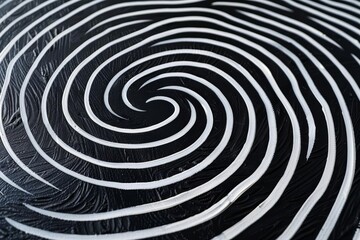 hypnotic spiral with white lines on black abstract yin yang symbol
