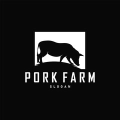 Pig logo grilled pork pig simple rustic stamp vector emblem livestock barbecue BBQ vintage design inspiration