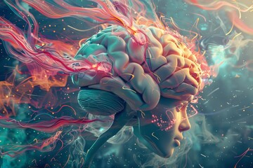 imaginative digital illustration of human brain with captivating visual elements