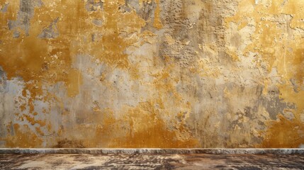 empty yellow loft limestone background and golden cement rough table on top of old concrete texture...