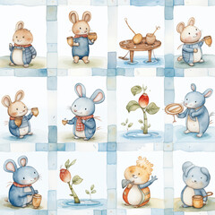seamless pattern of cute cartoon and animals