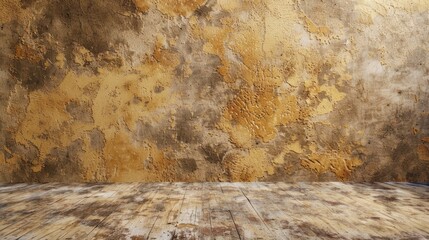 empty yellow loft limestone background and golden cement rough table on top of old concrete texture...