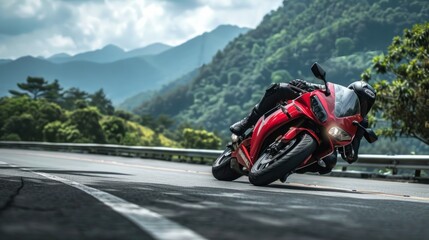 sport motorcycle on the highway generative ai