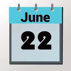 vector calendar page with date June 22, light colors