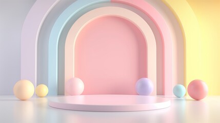 Minimalist abstract background, primitive geometrical figures. Scene with pastel color. Podium for product display
