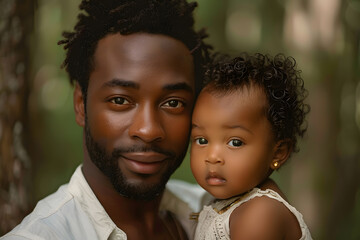 Black man father sleeping with daughter or son child. Caring father hugs his baby tenderly. Father's Day or Children's Day concept