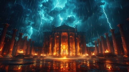 Ultra-realistic lighting effects for a business scene with thunder and growth visuals