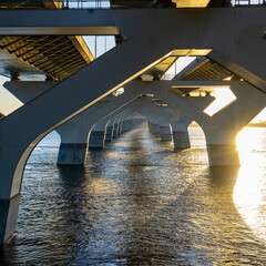 the bridge structure over the river