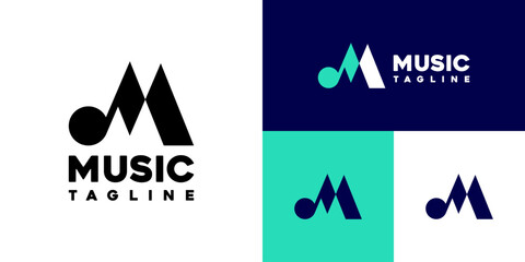 Design template of music note logo combined with initials M, studio, arrangement, tone, instrument. Symbol icon, vector EPS 10. © GoedangVector