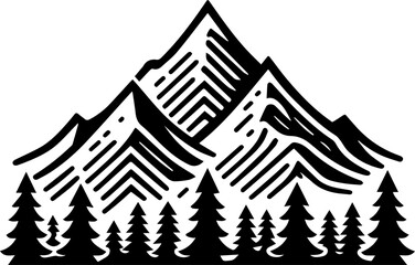 Mountain and Forest Silhouette. Camping, Mountain, Adventure, Hiking PNG