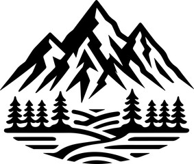 Mountain and Forest Silhouette. Camping, Mountain, Adventure, Hiking PNG