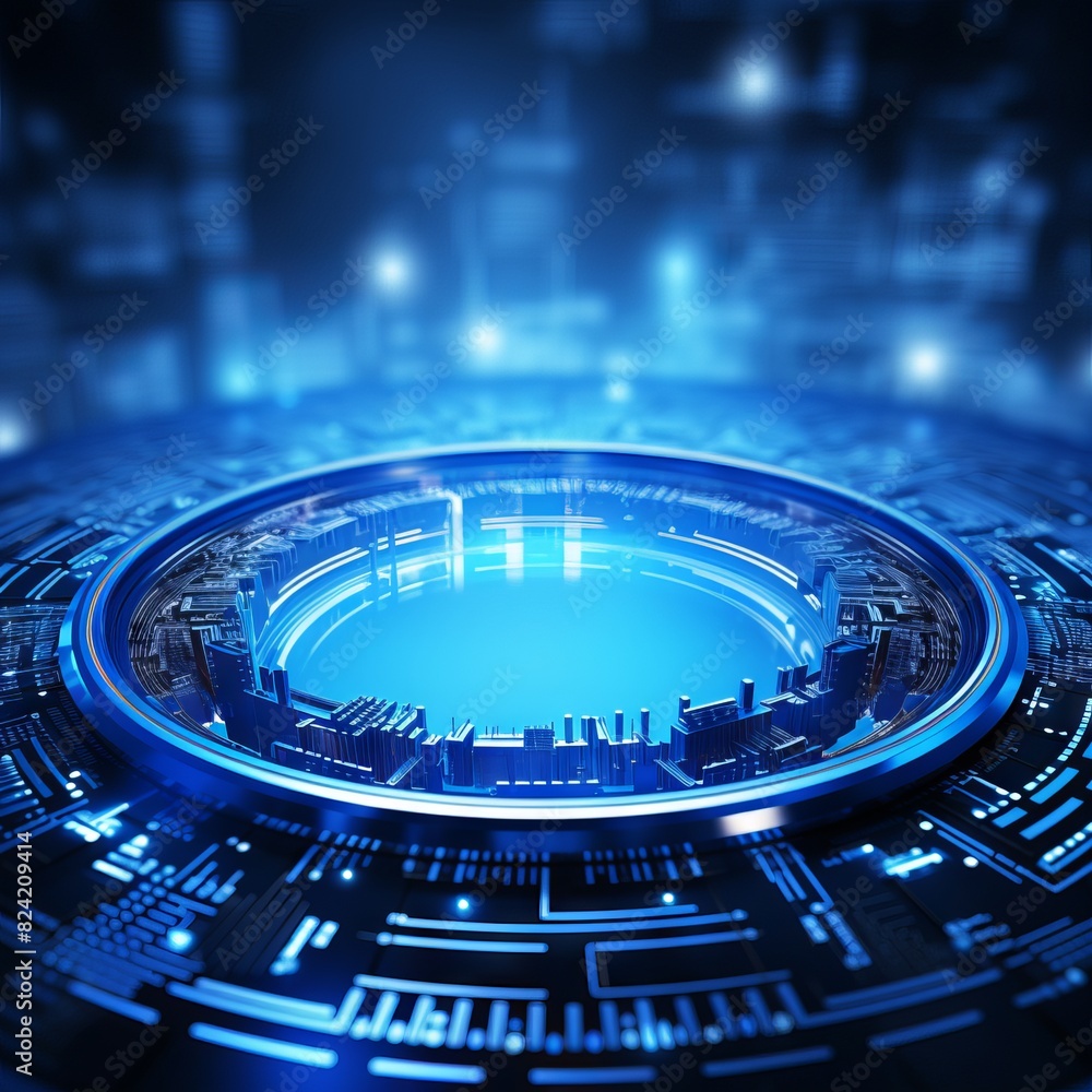Poster abstract digital tech circle with blue technology background and futuristic copy space design for in