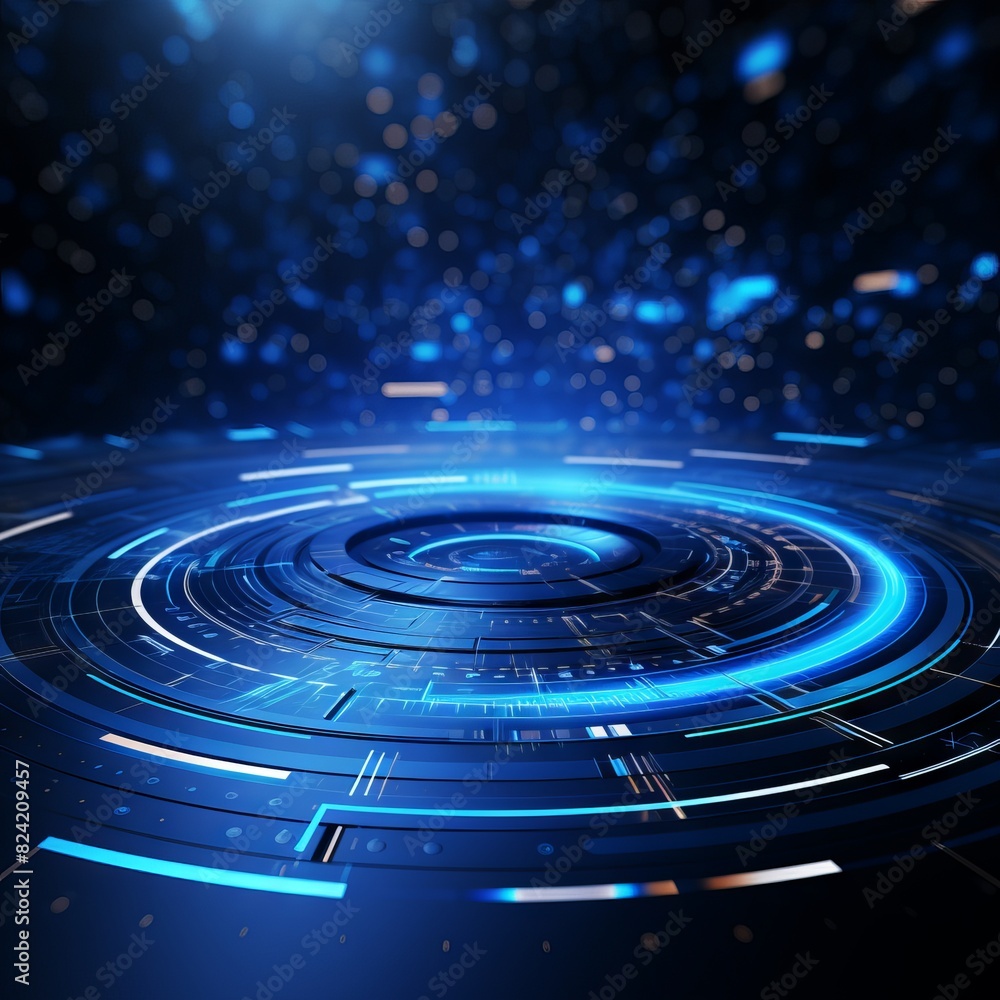 Poster abstract digital tech circle with blue technology background and futuristic copy space design for in