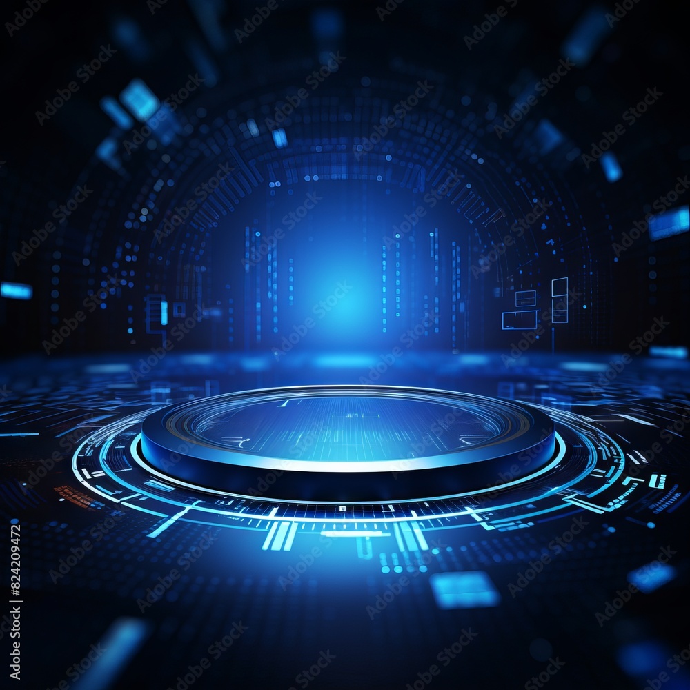 Poster abstract digital tech circle with blue technology background and futuristic copy space design for in