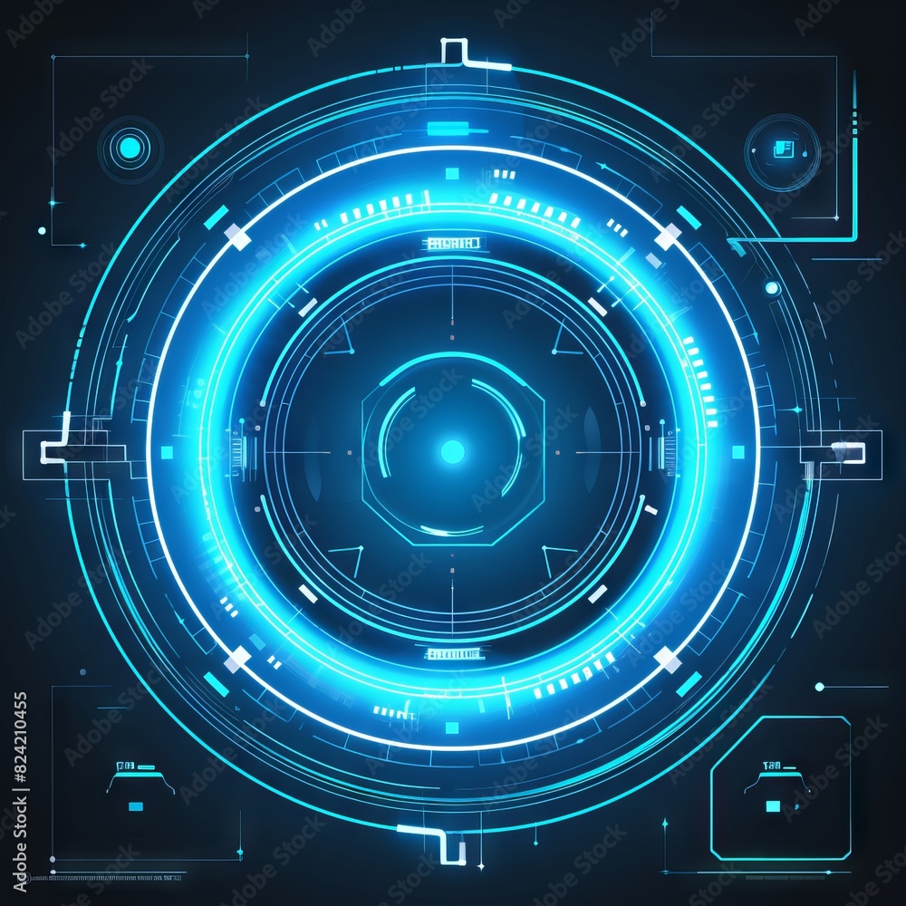 Poster futuristic circle vector hud interface screen design on blue background - abstract technology commun