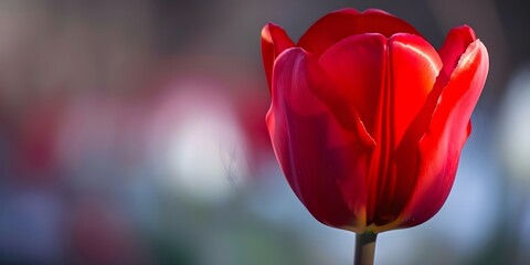 Symbolism of World Parkinson's Day: A Red Tulip on White Background. Concept Parkinson's Awareness, Red Tulip Symbolism, White Background, World Parkinson's Day