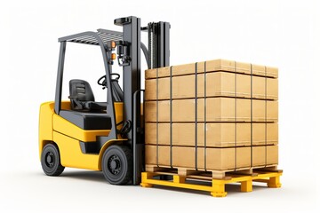 A forklift is lifting a pallet of boxes