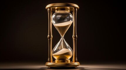 A gold and glass clock with sand in it