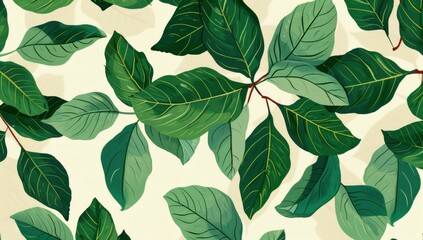 A closeup of vibrant green leaves, illustrated in the style of children's book illustrations. The background is plain cream-colored paper, creating an atmosphere that evokes nostalgia and warmth.