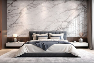 3D rendering of modern bedroom interior design concept and marble wall texture background