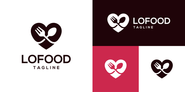 Design template of spoon and fork logo combined with heart.
Restaurant, food, diner, romantic.
Icon symbol, Vector EPS 10.