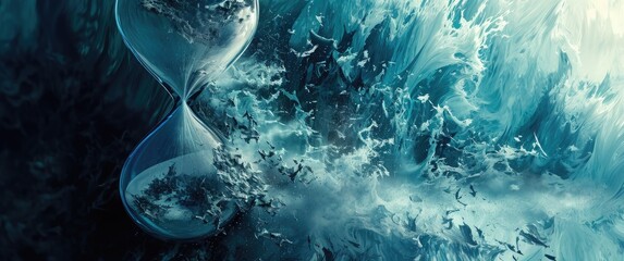 Hourglass with water splash depicts the passage of time in a dynamic and refreshing way, embodying the concept of time fluidity. ⏳💦 #TimeConcept