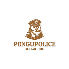 Obraz premium Penguin police logo vector illustration