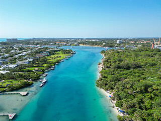 The intracoastal waterway leading to Jupiter Inlet in Palm Beach County, Florida