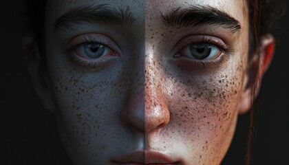 Fototapeta premium Captivating close-up revealing the emotion and depth in the portrait face, accentuating the intensity of the eyes and the nuances of expression. 📸✨