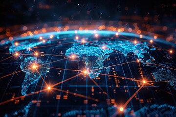 Obraz premium Internet connection world map polygonal graphic background with connecting lines