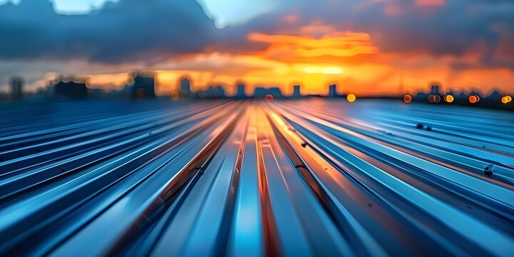 Closeup photo of metal rod lightning protection on commercial building roof. Concept Metal Rod, Lightning Protection, Commercial Building, Closeup Photo, Roof,