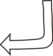 Black hand-drawn outlined arrow icon pointing to the left