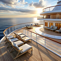 deck of a luxury cruise ship with deck chairs