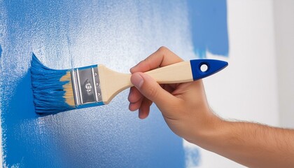 painting a wall with blue paint