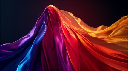 A colorful flag made of silk is draped elegantly over the frame against a dark background. The rainbow-colored fabric sways gently in the wind, creating an atmosphere filled with diversity and unity.