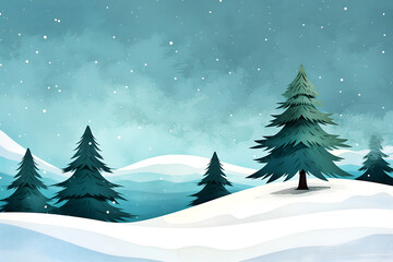 christmas tree with snow, winter landscape with trees