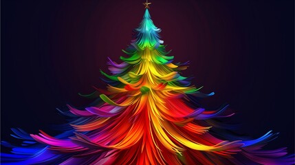 Obraz premium A rainbow Christmas tree, art, illustration on a simple background. The artwork is beautiful and colorful with bright colors in a vivid color scheme contrasted against a dark or solid
