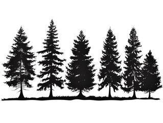 Fototapeta premium set of pine trees, black and white silhouette sets of a spruce tree