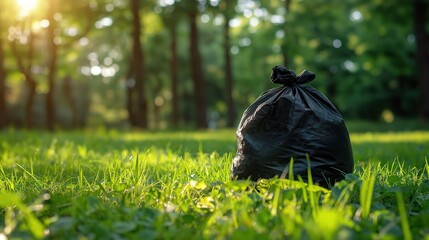 Black Garbage Bag on Grass in Park