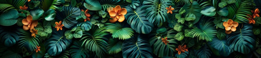 Background Tropical. Enveloped by verdant foliage, the rainforest transforms into a labyrinth of...