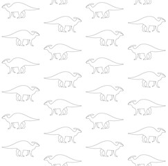 Vector seamless pattern of flat hand drawn outline parasaurolophus dinosaur isolated on white background
