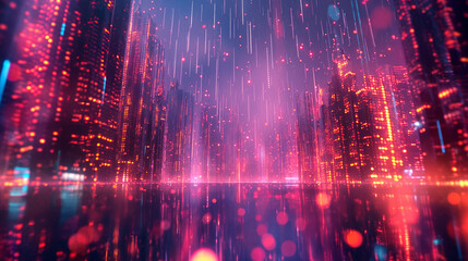 Fototapeta premium Neon Rain - Rain made of neon lights falling in a cyberpunk city.