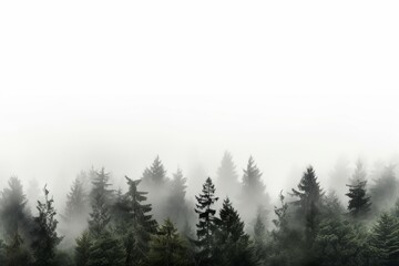 A forest with trees covered in fog