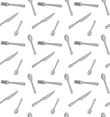 Vector seamless pattern of hand drawn sketch doodle colored cutlery isolated on white background